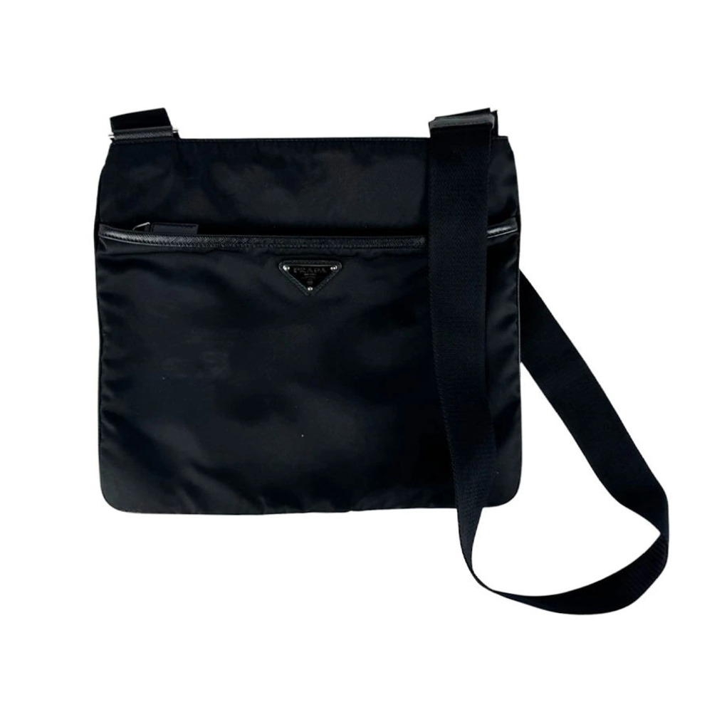 Prada Tessuto Saffiano Leather Shoulder Bag Black
